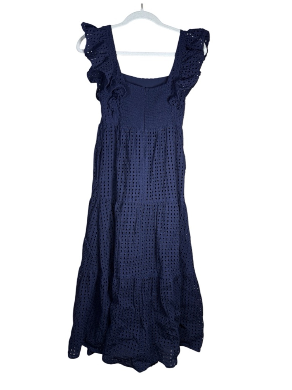 En Saison Tiered Eyelet Ruffle Sleeve Nap Midi Dress Sz XS Navy